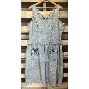 Vintage Miss Lizz Denim Bow Accents Dress Size 15/16 Sleeveless Knee Length